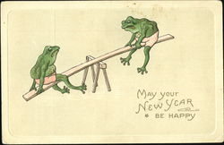 May Your New Year Be Happy Frogs Postcard Postcard