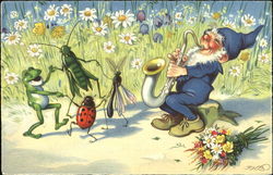 Gnome with Dancing Bugs, Frog Frogs Postcard Postcard