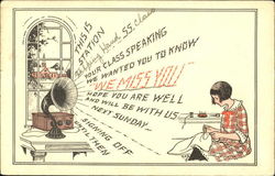 Radio, Sewing Postcard