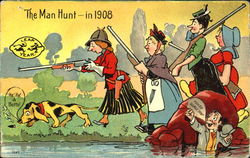 The Man Hunt In 1908 Postcard