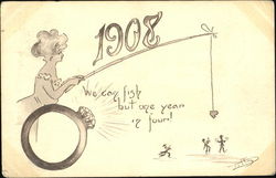 1908 We Can Fish But One Year To Four! Postcard