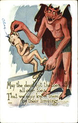 Devil cutting off toes with scissors Postcard