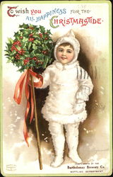 To Wish You All Happiness For The Christmastide Children Postcard Postcard