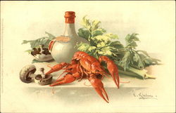 Lobster with mushrooms and greens Postcard