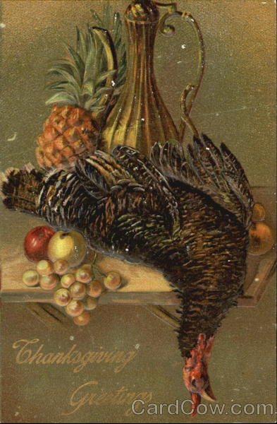 A turkey and fruits lying on table Turkeys