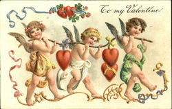 Angels carrying red hearts Cupid Postcard Postcard