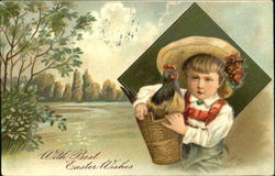 Girl Carrying Chicken in Basket Postcard