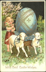 Little girl with two lambs and and Easter egg With Lambs Postcard Postcard