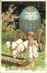 Child with two lambs and and Easter egg With Lambs Postcard Postcard