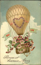 Hot Air Balloon with flowers in the basket Easter Postcard Postcard