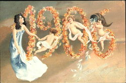 Angels with flowers 1906 New Year's Postcard Postcard