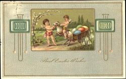 Cherubs with Lamb & Easter Eggs With Lambs Postcard Postcard