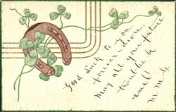 Good luck horseshoe and four-leaf clovers Postcard