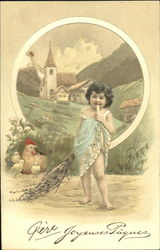 Young Girl in Mountainous Country Scene With Children Postcard Postcard