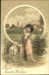 Young girl and lamb With Children Postcard Postcard