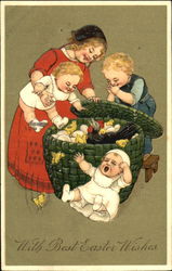 Four children and Easter chicks Postcard