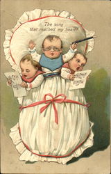 Three Babys Conducting Music and Singing Postcard