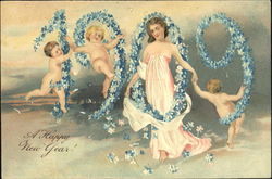 Flowers and Babies of New Years 1909 New Year's Postcard Postcard