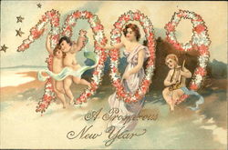 New Years Greeting with Angels 1909 New Year's Postcard Postcard