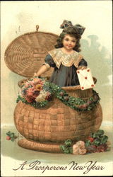 Girl in a Basket Girls Postcard Postcard