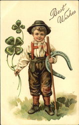 Lucky leprechaun with clover and horseshoe Boys Postcard Postcard