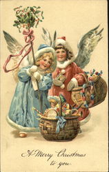 Two angels with Christmas baskets Postcard Postcard