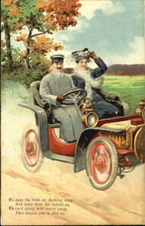 Man and woman in an antique car Romance & Love Postcard Postcard