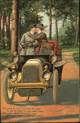 Kissing Couple in Car Postcard