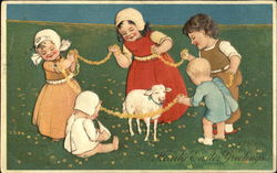 Five Children with Sheep in Center With Children Postcard Postcard