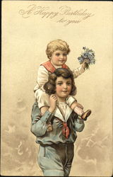 Boy on Shoulders of another Boy Boys Postcard Postcard