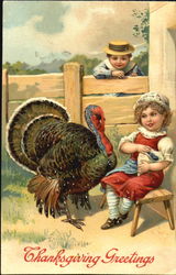 Children with Turkey Postcard