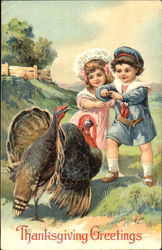 Children With Turkeys Postcard