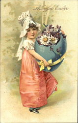 Girl with Easter Egg With Children Postcard Postcard