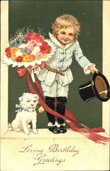 Boy in tophat with flowers Boys Postcard Postcard