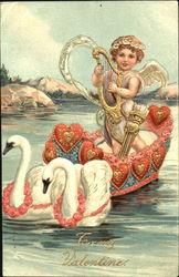 Valentine Cupid with Swans Postcard Postcard