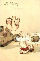 Two Children Releasing Cork on Large Bottle Postcard