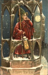 Boy atop Tower During Winter New Year's Postcard Postcard