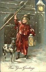 Child & Dog New Year's Postcard Postcard