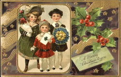 Children dressed for Christmas visiting Postcard