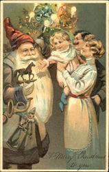 Family with Saint Nick at Christmas Postcard