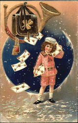 Bugle over Child with Letters Children Postcard Postcard