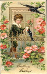 Special Delivery - Boy with Birds Postal Postcard Postcard