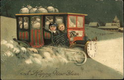 Boys and Clock Truck Full of Money New Year's Postcard Postcard