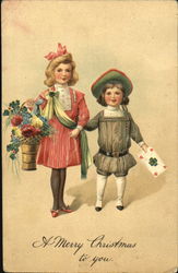 Children in Fine Clothing Christmas Greeting Postcard