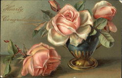 pink roses in a vase Flowers Postcard Postcard