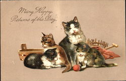 Mama cat and three kittens Cats Postcard Postcard