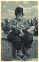 Boy Knitting Postcard