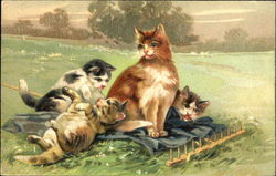 A mother cat and her three kittens Postcard