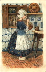 Dutch Girl in Kitchen Postcard