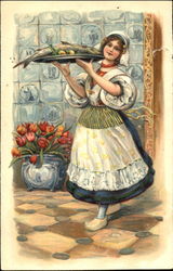 Lady Serving Fish Postcard